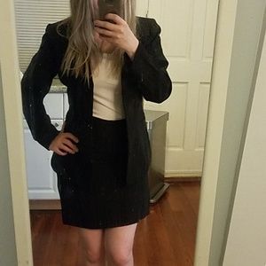 Ann Taylor Petites skirt suit 2 black pinstripe
